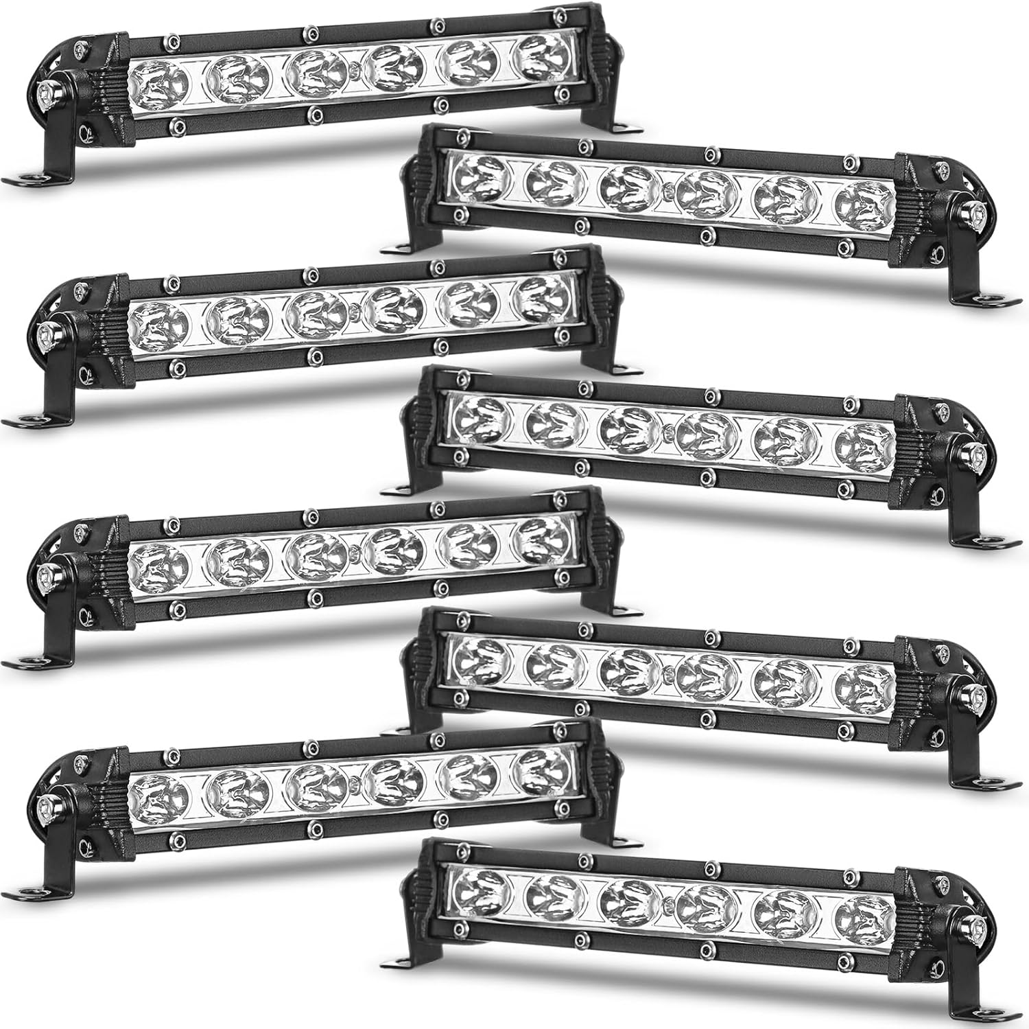 Hanaive 8 Pack 7 Inch Single Row Light LED Bar Pods Combo Beam Off Road Driving Lights Slim 18W 1800LM Waterproof Work Fog Spotlights with Mounting Bracket Flood Spotlight for Truck Car Boat ATV UTV