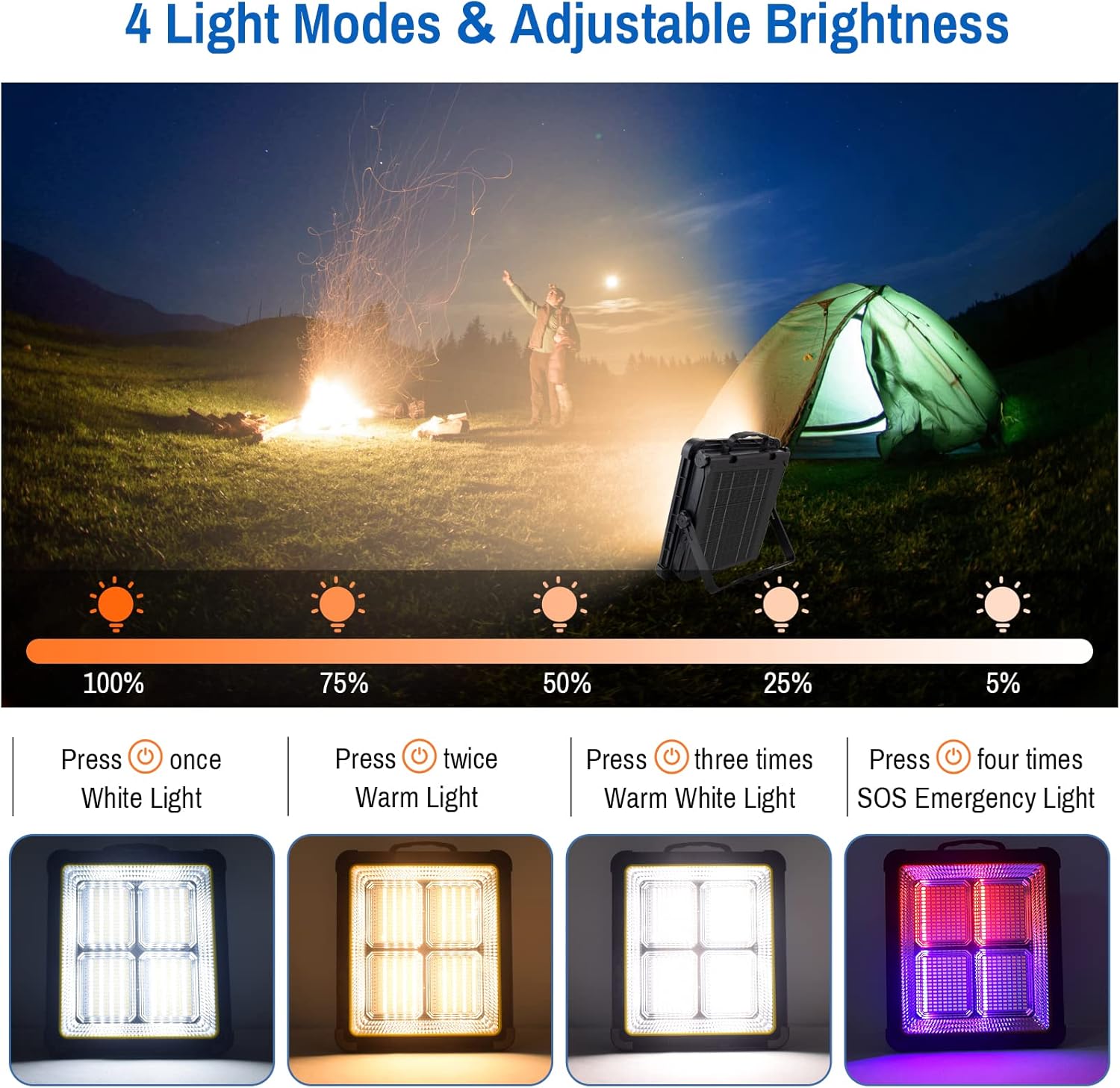 Masmejor 160W 15000mAh RechargeableWork Light - 540 LEDs Solar Light, Stepless Dimming, USB Charging, IPX4 Waterproof for Job Site, Emergency, Power Outage, Camping & Repair