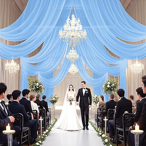 Miniatura 6 de FUHSY Cortinas de techo blancas para boda, cortina de techo de 5 x 10 pies, 4 paneles de tela para ceremonia de boda, tela transparente, cortinas