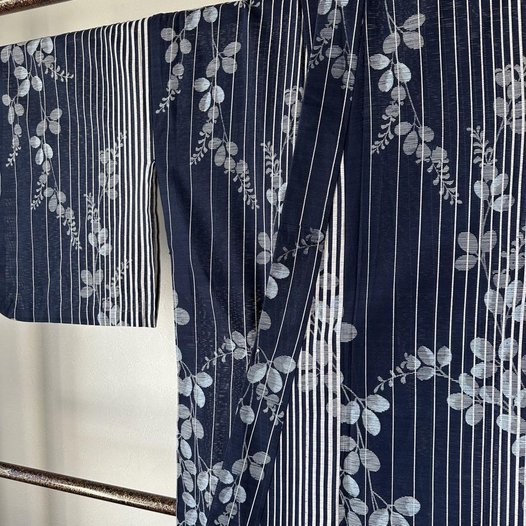 超美品　綿　現代浴衣　浴衣 着物　夏物　161 変わり織　黒　紫 トール 超美品 綿 現代浴衣 浴衣 着物 夏物 161 変わり織 黒 紫 トール