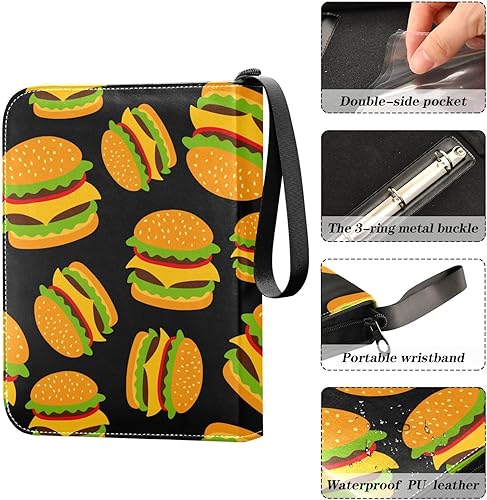 Miniatura 4 de Hamburger 4 Pockets Trading Card Album Folder for Cards PU Cover Zip Card Binder with 400 Side Loading Pockets Card Storage Album for Boys Girls MTG