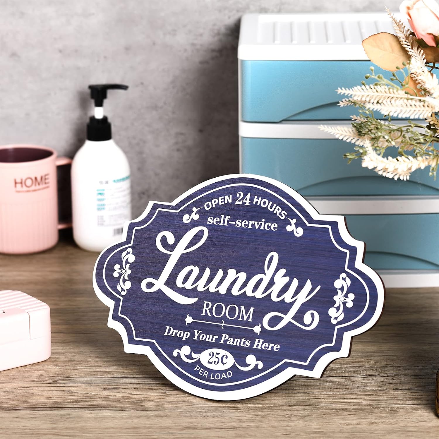 Jetec Laundry Room Decor Sign, Wooden Wall Art, 12 x 8 in,Dark Blue image 3