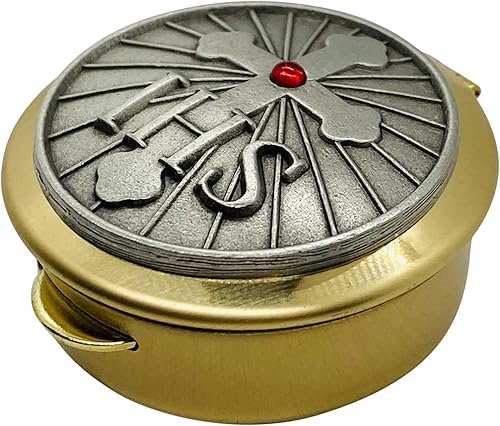 Miniatura 3 de PYX con cruz IHS y piedra roja 1 1/2 x 1/2 pulgadas