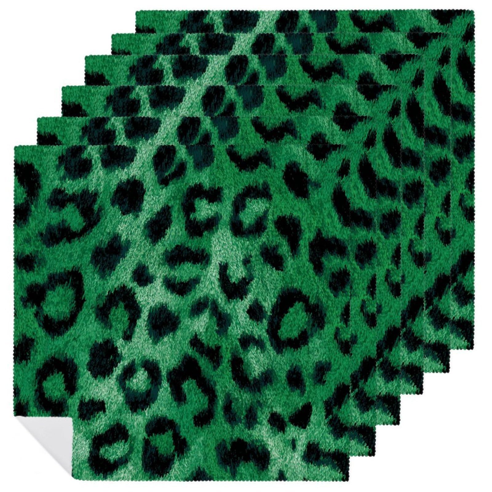 Emerald Green Leopard Print Cloth Napkins Set of 6, Square Premium Reusable Washable Polyester Table Linen Napkin for Dinner Party