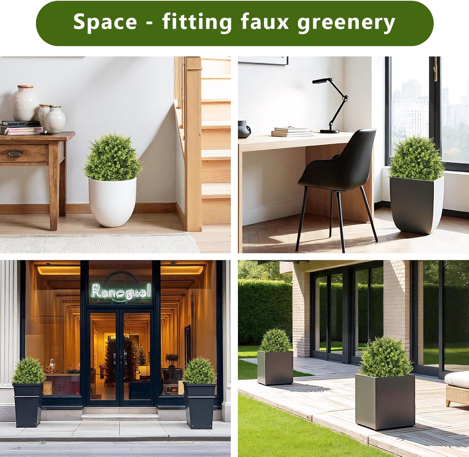 24" Faux Boxwood Plants Outdoor, Artificial Topiary Ball Trees Set of 2, UV Resistant Fake Potted Evergreen Realistic Greenery Bushes Shrubs for Outside Front Porch Planter Patio Indoor Decor 2ft Tall - Image 5