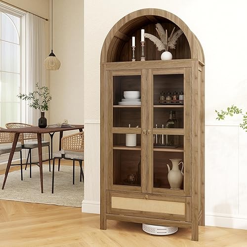 Miniatura 8 de TYBOATLE Armario de despensa arqueado de 71 pulgadas de alto con cajón innovador, armario de cocina con dispositivo antivuelco y puerta de vidrio,
