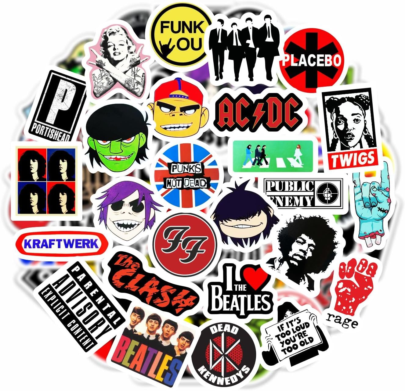 BulbaCraft Classic Rock Stickers — 60s 70s 80s 90s Rock Band Stickers for Water Bottle & Laptop, Metal Band Decals, Gifts for Women & Men