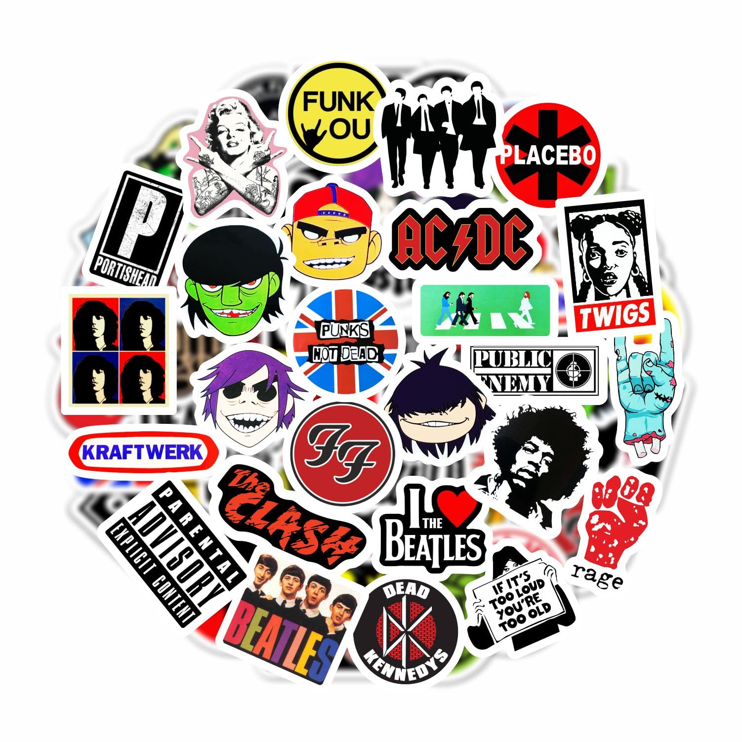 BulbaCraft Classic Rock Stickers — 60s 70s 80s 90s Rock Band Stickers for Water Bottle & Laptop, Metal Band Decals, Gifts for Women & Men