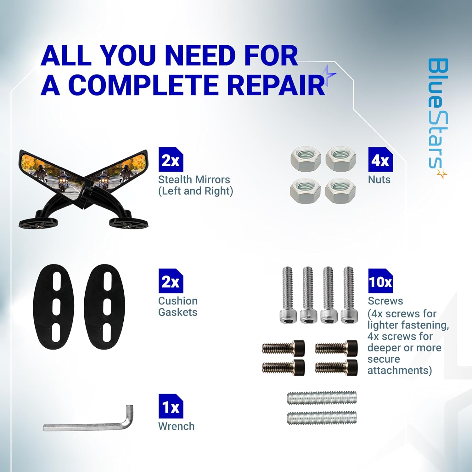 BlueStars Motorcycle Rear View Stealth Mirrors 360° Rotating Wind Wing – Compatible with Kawasaki Ninja 300 400 650 ZX6R, Honda CBR600RR CBR250RR, Yamaha R15 R25 YZF600R, Suzuki, Ducati Sport Bikes