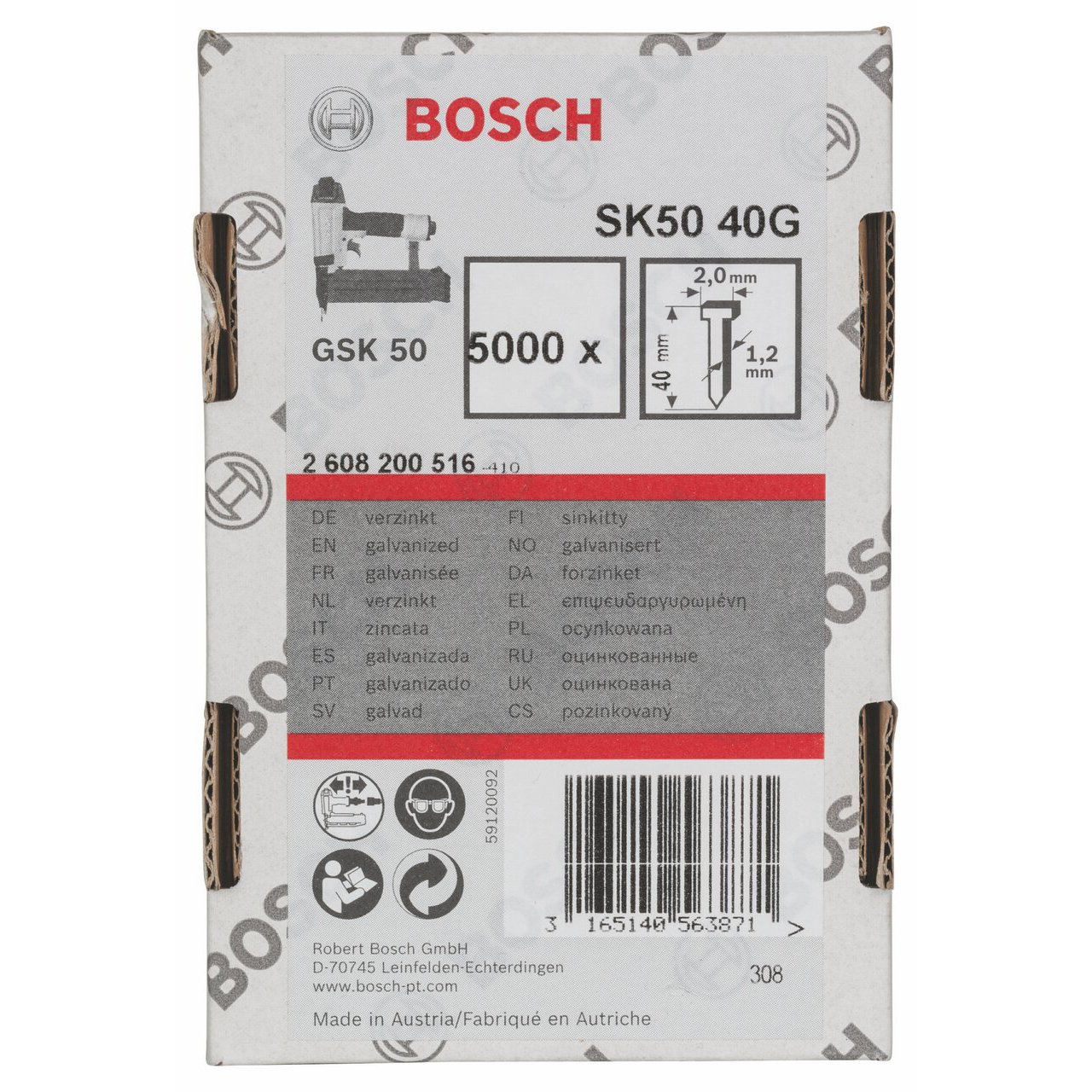 Bosch Profesional Sztyft, łeb wpuszczany, SK50 40G 1,2 mm, 40 mm, cynkowane