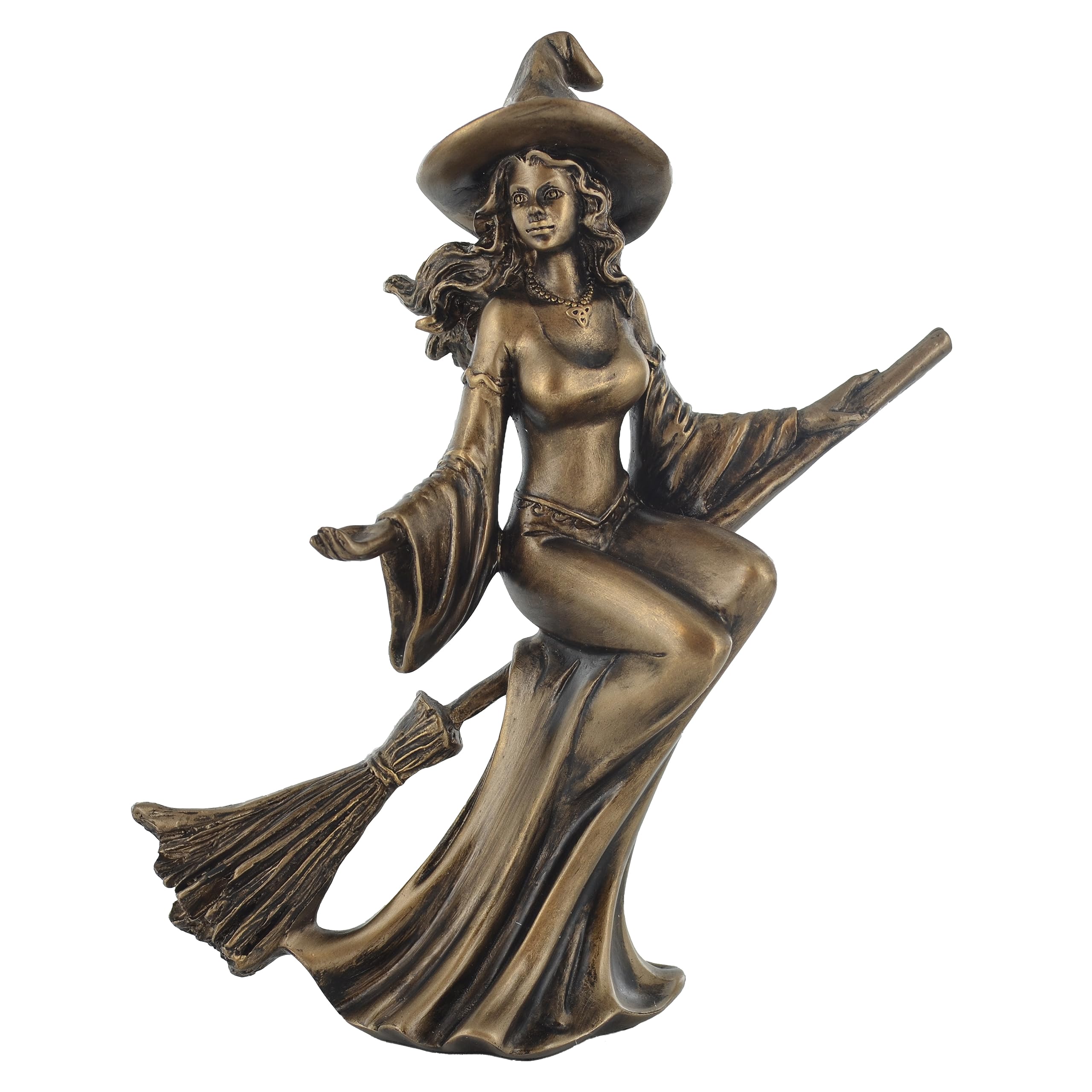 Fiesta Gifts Metallic Bronze Colour Witch Riding Broom Gift Ornament Figurine