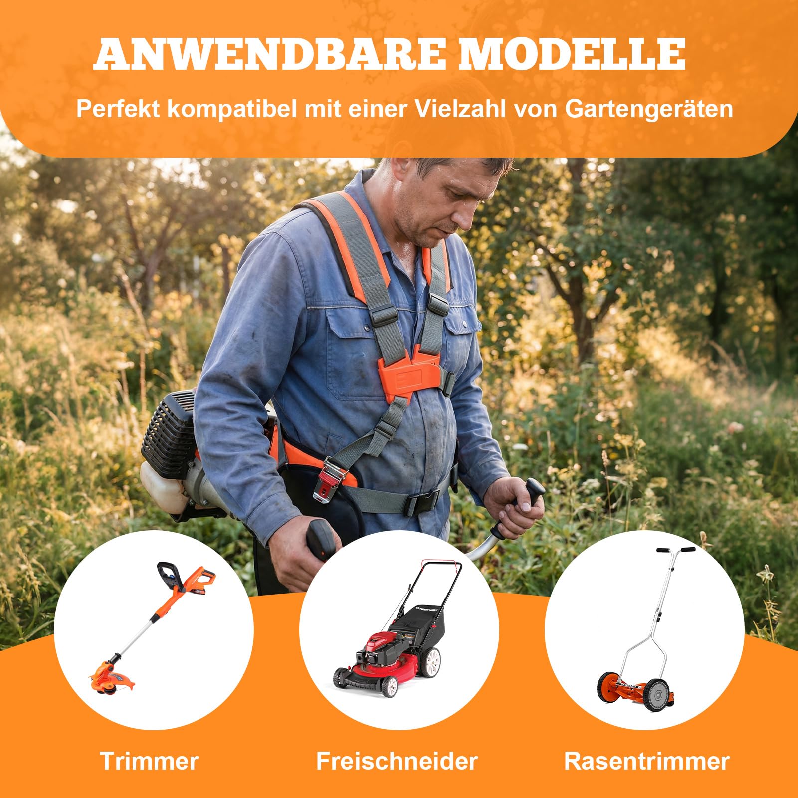 Doppelter Trimmer-Schultergurt, Schultergurt Trimmer, Doppelschultergurt Tragegurt für Motorsense, Doppelschultergurt Profi für Rasentrimmer Freischneider Gartenarbeit Zubehör