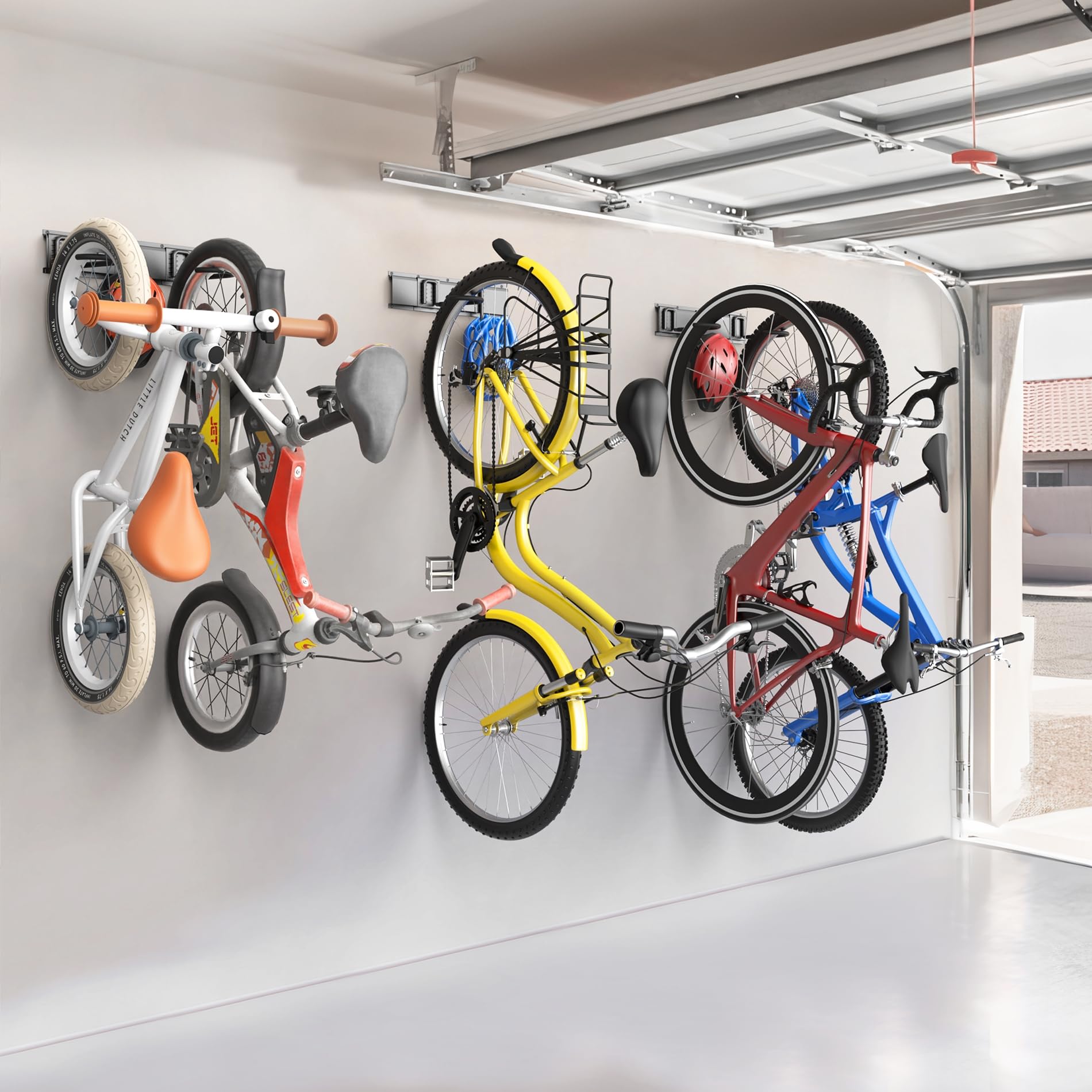 TORACK Wall Mounted Bike Storage Rack, Vertical Bikes Storage for Garage 5 Bikes Hangers for Wall, Modular Bicycle Storage Rack(3 Rails, 8 Hooks)