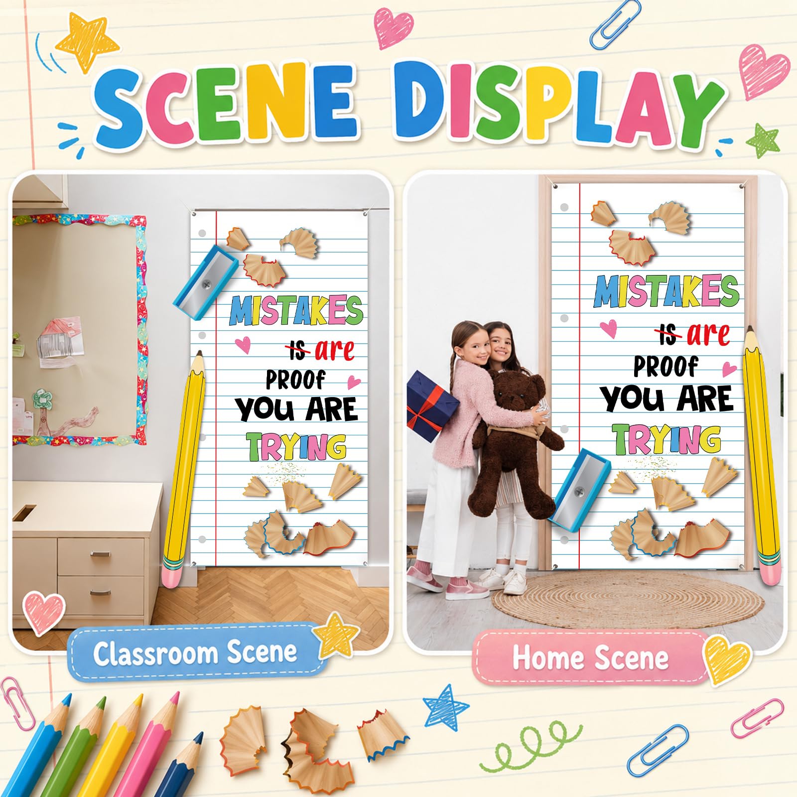 Notizbuch Bleistift Klassenzimmer Tür Dekor 3D Bleistift und Quader Bleistifte Box Notebook Tür Banner Zurück in die Schule Klassenzimmer Dekoration Zurück zur Schule Türabdeckung für Zuhause Schule