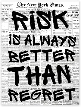 Black and White Newspaper Posters for Bedroom, RISK IS ALWAYS BETTER THAN REGRET Motivational Black and White Wall Art for Bedroom Walls, Vogue Poster for Home Dorm Pubs Vintage General Stores Decor