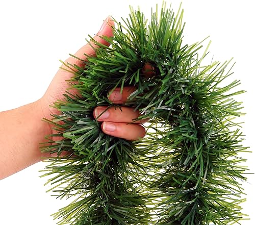 Miniatura 2 de Guirnalda verde de Navidad, 50 pies, tallos de oropel vegetal, no iluminados, decoración de guirnalda suave para árbol, escaleras, barandilla,