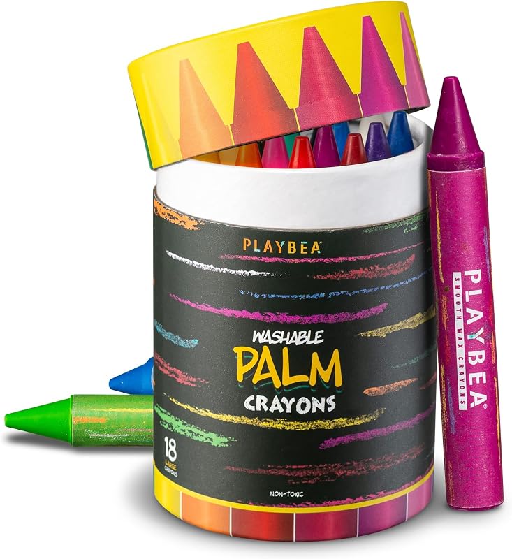 PLAYVIBE Jumbo Crayons, 18 Colors for Preschool Supplies, Washable Crayons | Safety Tested - Mess Free Jumbo Crayons for Kids Ages 4-8 - Easy Grip - Back to School Kindergartan Supplies