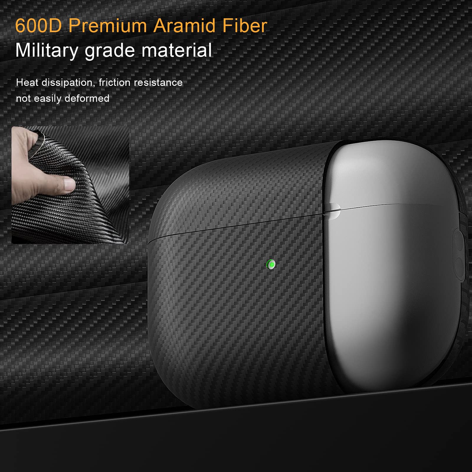 memumi Carbon etui do AirPods Pro 2, 0,3 mm, super cienkie, etui z prawdziwego włókna aramidowego 600D [100% włókno aramidowe] do AirPods Pro 2 2022 - czarne