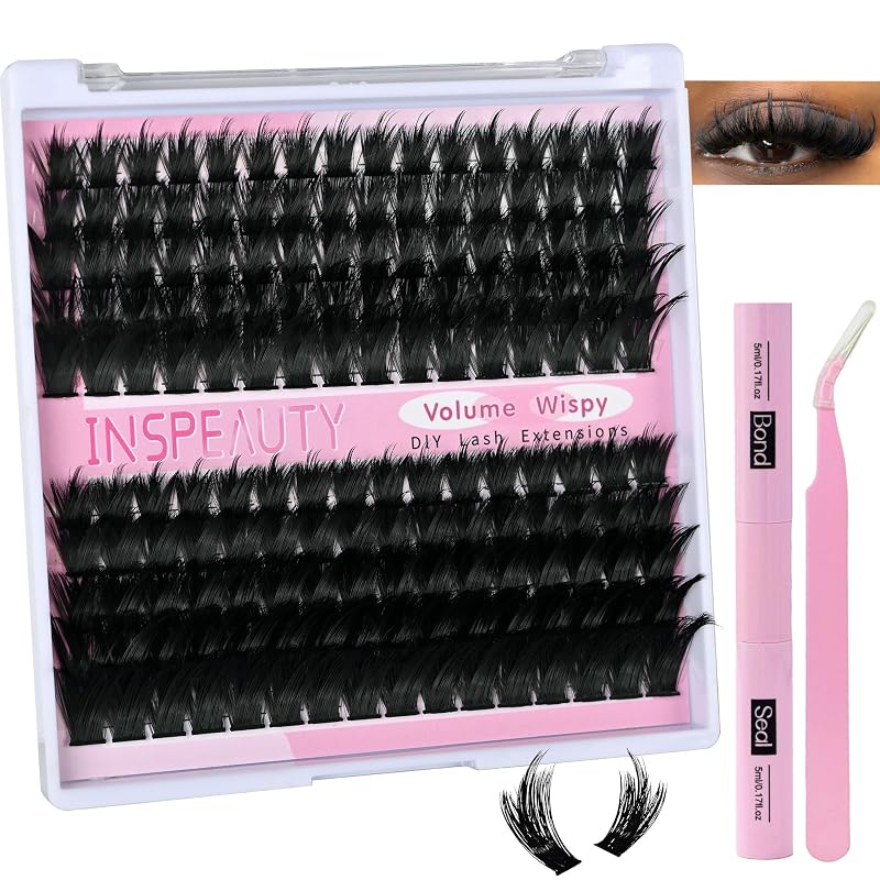 Kit de cílios em tufos INSPEAUTY 150D e 200D, comprimentos de 12 a 20 cm, com adesivo, selante e pinça