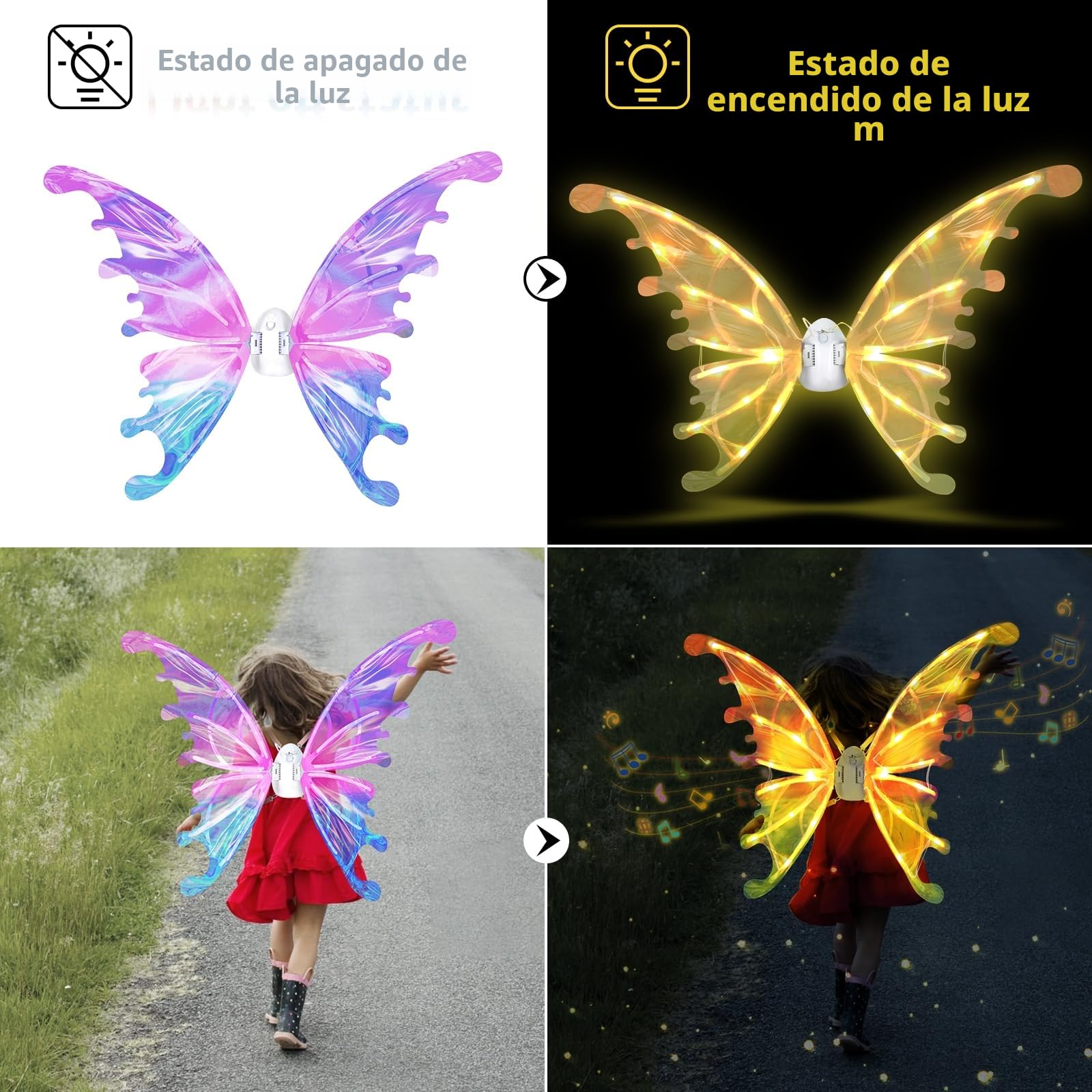 maysida 2025 Alas de Hadas Eléctricas con Luces Led y Alas de Mariposa para niñas y Mujeres, Mariposa Móviles y Musicales, Disfraz de Hadas, Cosplay, Regalo para Halloween, Cumpleaños o Carnaval