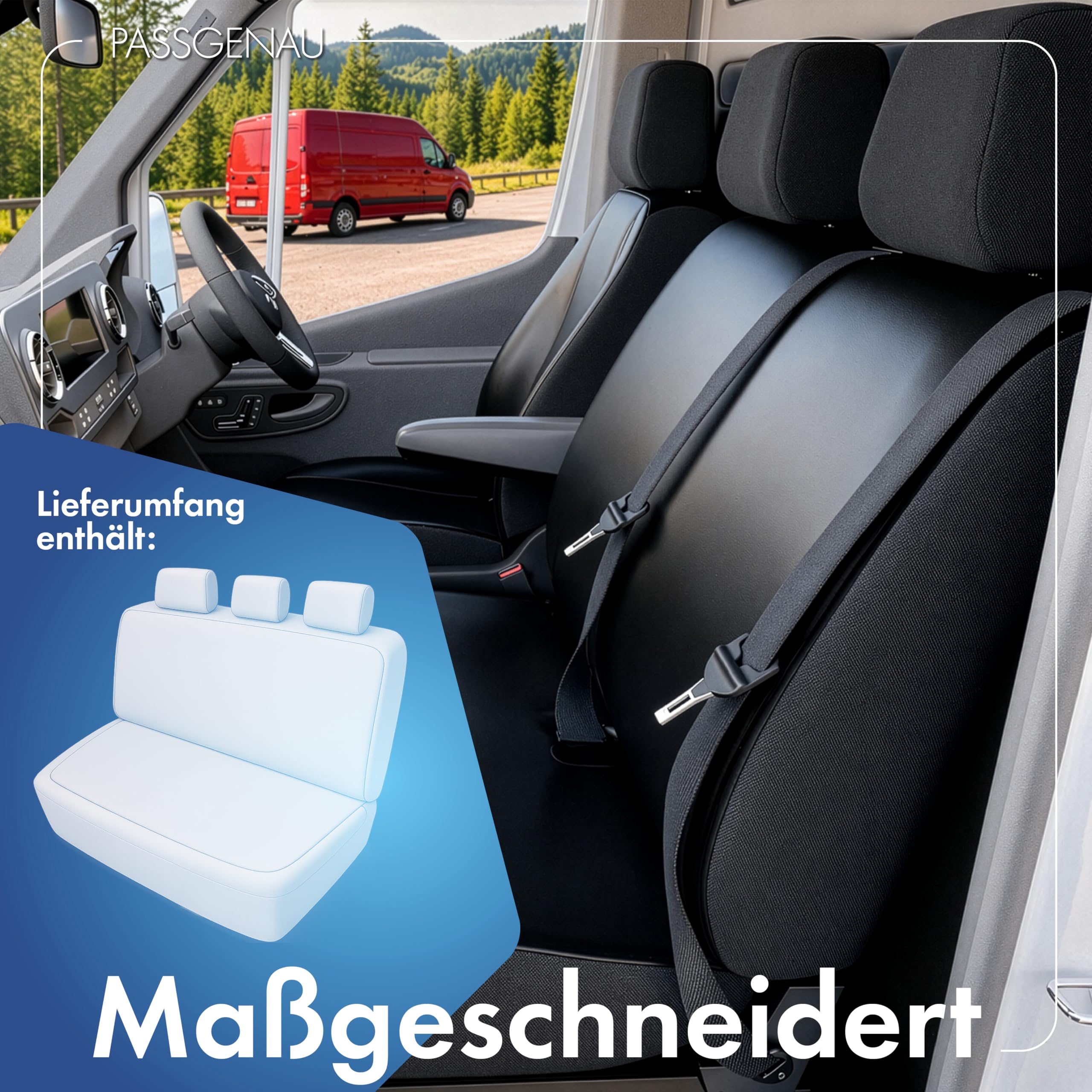 Walser Transporter Sitzbezüge Auto für VW T5, 3er Bank Pritsche, Auto Sitzbezüge aus Kunstleder, Sitzschoner Auto, Auto Sitzauflagen Set für Van