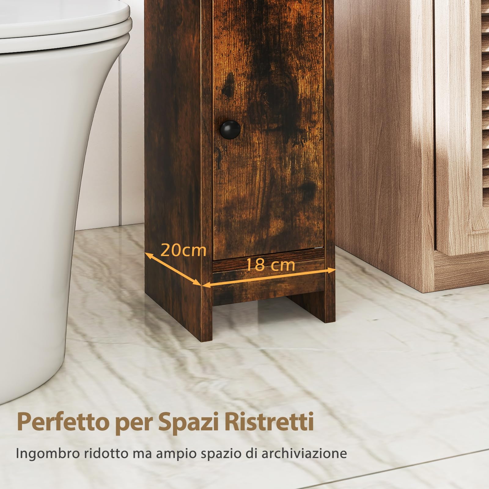 Mobiletto Bagno Salvaspazio in Legno per Spazi Ridotti, Marrone - Mobili terra