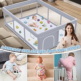 XVISHX Baby Playpen 74 x 50 Inch Play Pen Playards, Playpen for Babies and Toddlers, Baby Playard for Indoor & Outdoor Active Center Game Fence, with Skin-Friendly Fabric and Soft Breathable Mesh Grey