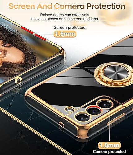 Miniatura 4 de LeYi Funda para Samsung Galaxy S21 FE 5G con protector de pantalla de vidrio templado 2 unidades Soporte de anillo giratorio de 360, soporte