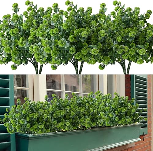 HAPLIA 6 paquetes de flores de eucalipto artificiales, vegetación artificial artificial, resistente a los rayos UV, no se decolora, plantas de