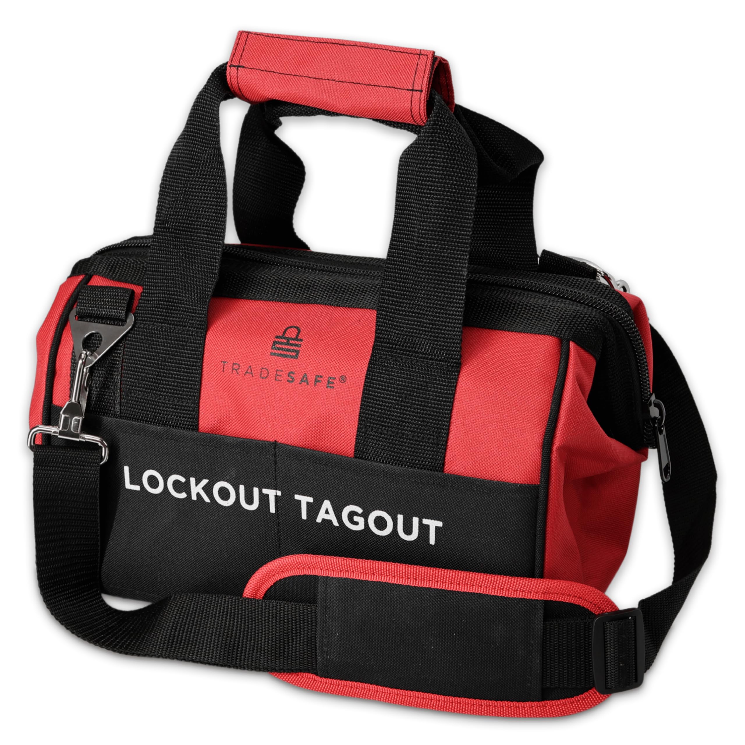 TRADESAFE Bolsa de bloqueo para dispositivos Loto – Bolsa de lona de poliéster con bloqueo de etiquetas, organizador de bolsas de herramientas resistente, 12-​1/2 x 8 x 9-3/4 pulgadas
