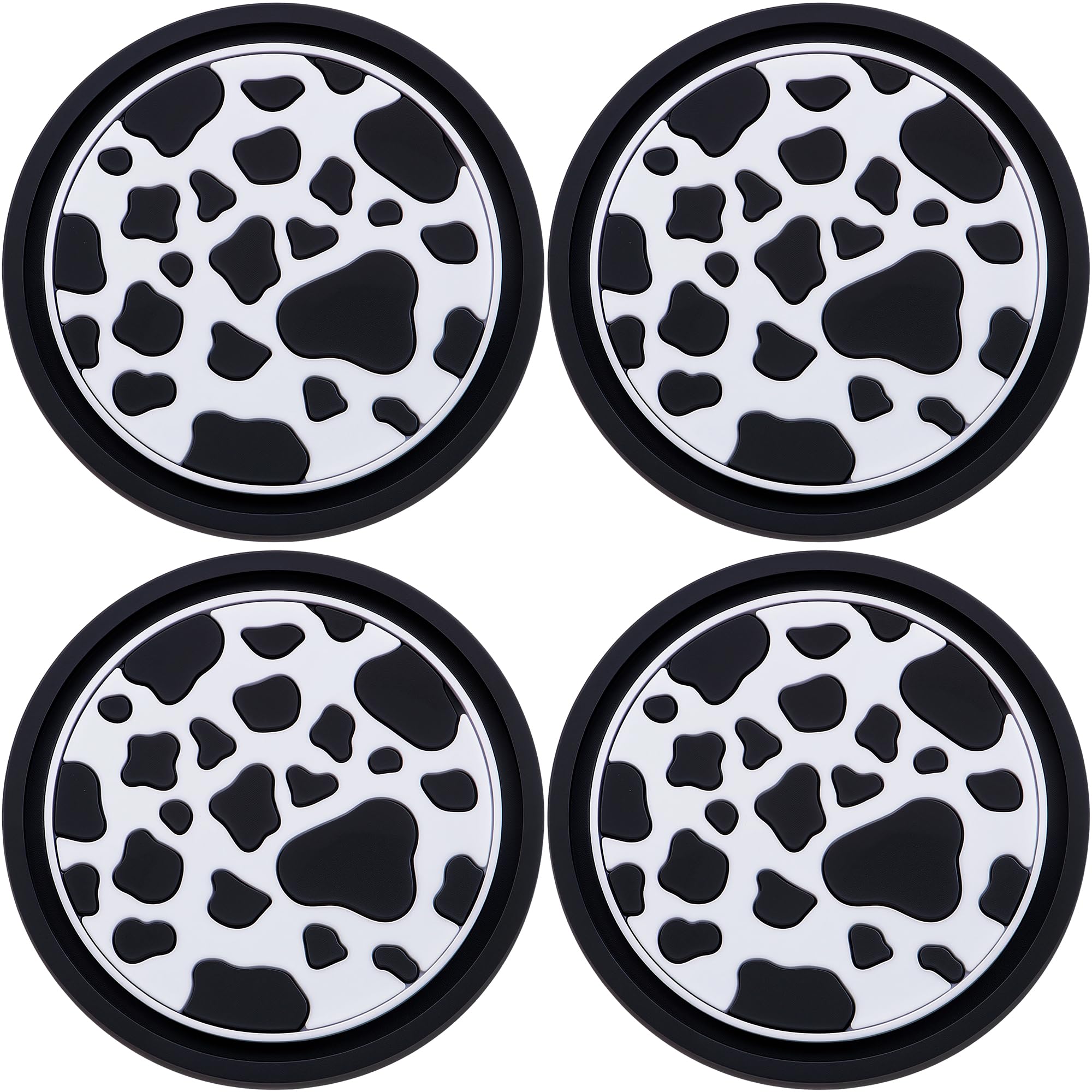 4-Pack Car Cup Coasters – 2.75 Inch Anti-Slip Drink Mats, Universal Auto Holder Insert for Women, Girls, Vehicle Interior Accessories (Cow Print)