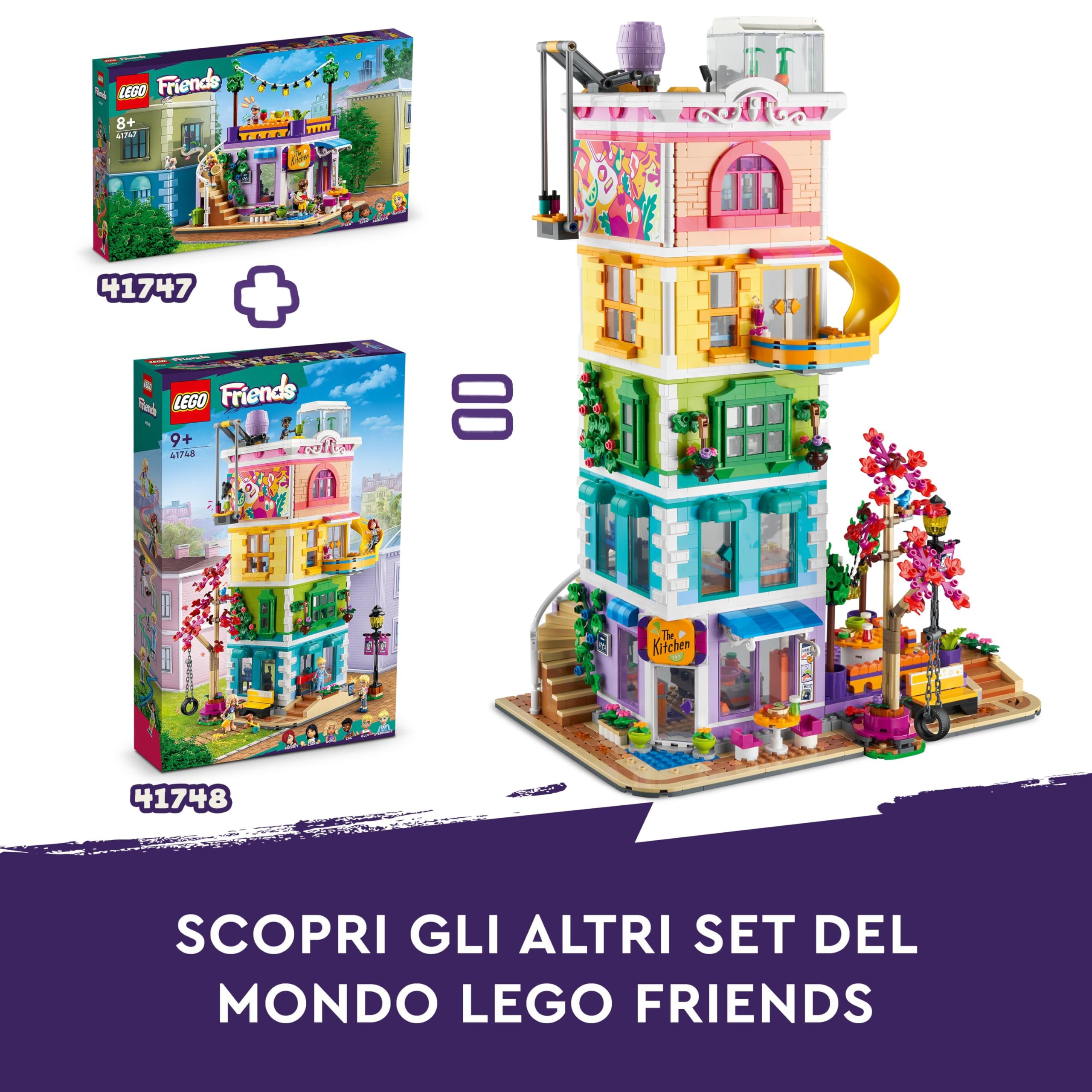 LEGO Friends Centro Comunitario di Heartlake City - Set Modulare a 5 Piani con 6 Mini Bamboline, Cane Giocattolo e Accessori Creativi - Idea Regalo per Bambine da 9 Anni in su - 41748