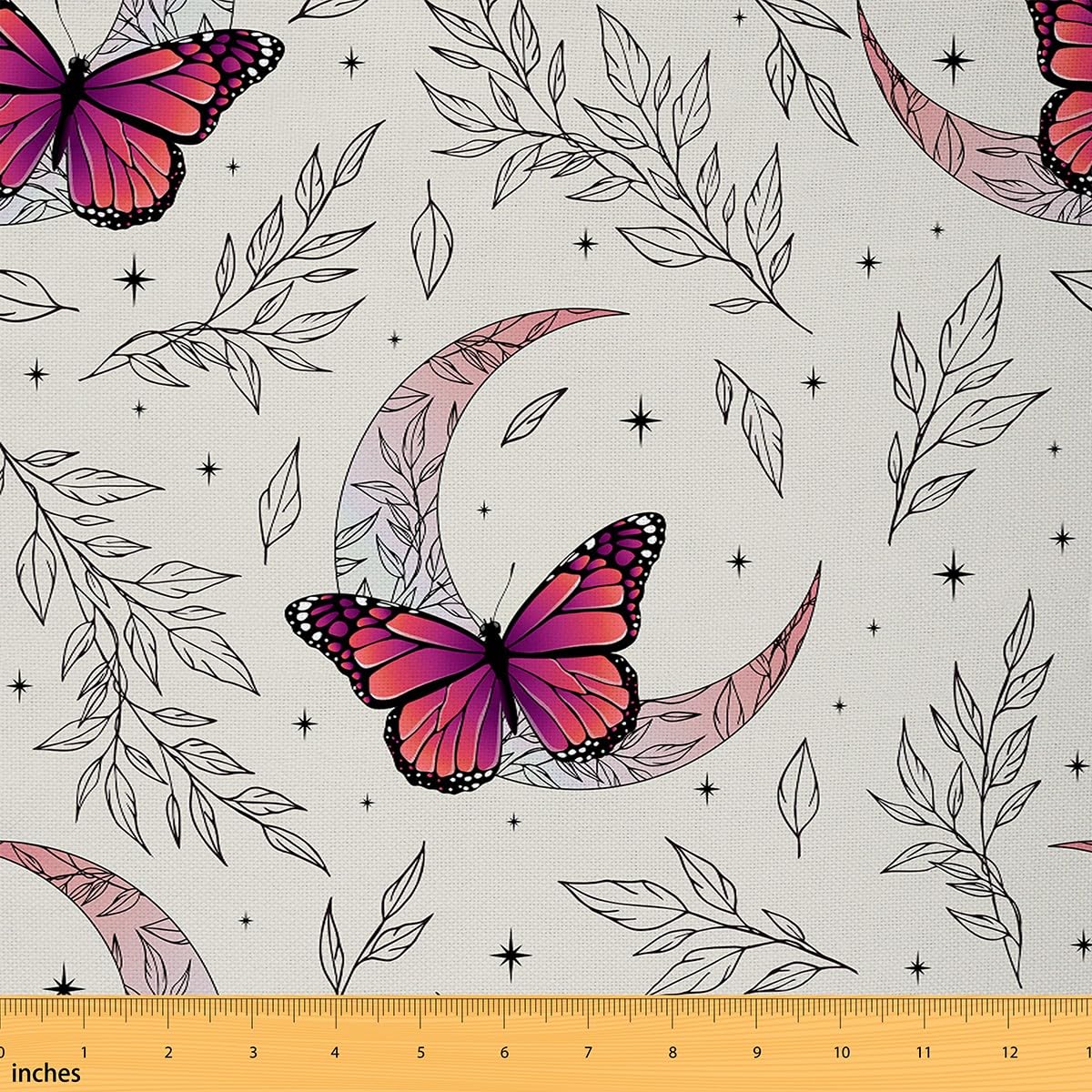 Pink Butterfly Fabric by The Yard Cartoon Moon Stars Wild Plants Fabric for Sewing Supplies Gradient Moth Dreamy Rustic Style Fabric for DIY Upholstery and Home Accents 2 Yards