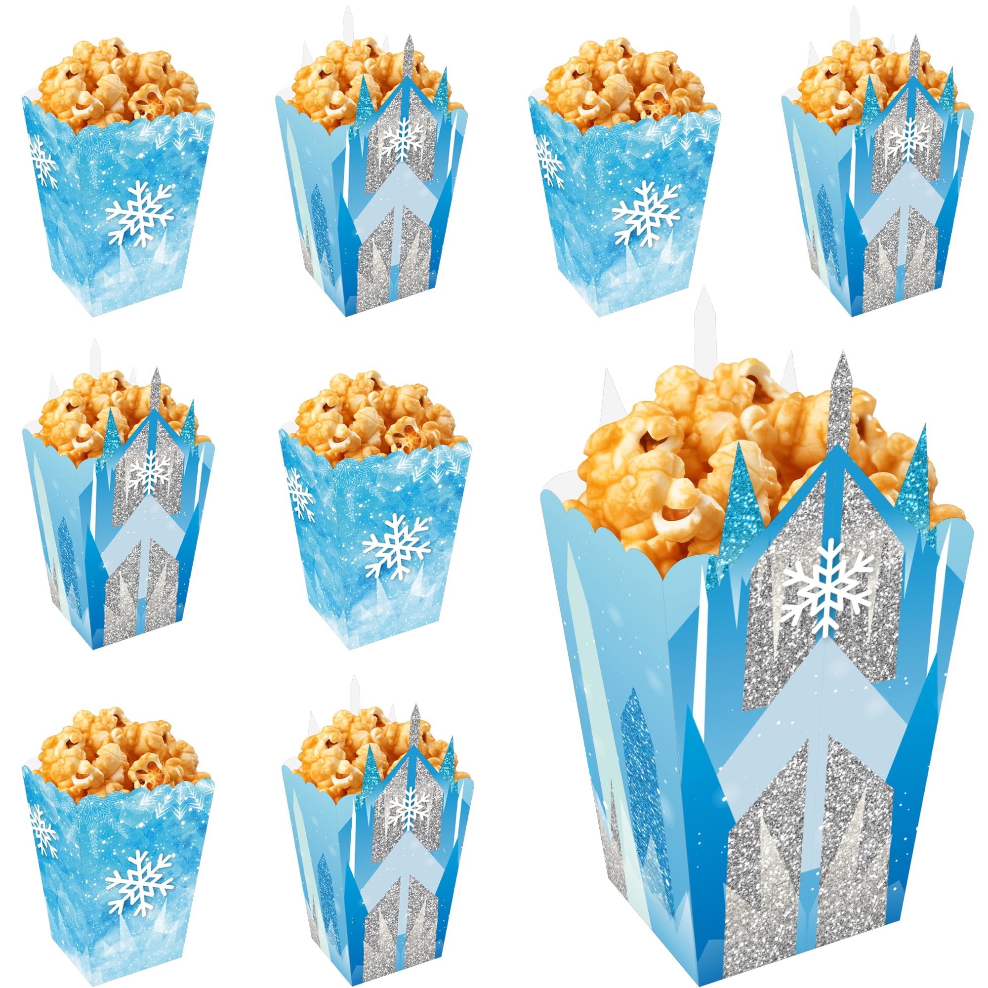 Snowflake Popcorn Boxes 20 PCS Winter Snow Birthday Party Decorations Castle Candy Boxes for Wonderland Snowflakes Birthday Party Supplies