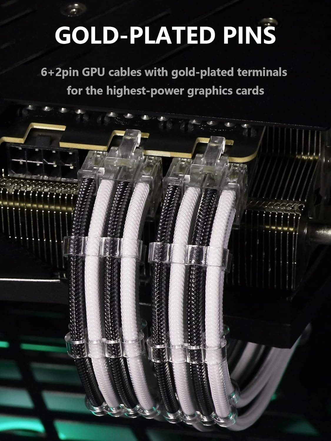 Sirlyr PSU Cable Extension,Customed Pre-Bend PC Power Supply Cable,1x 24 Pin ATX / 1x 8 (4+4) Pin EPS/Longer 2X 8 (6+2) Gold-Plated Pin Pcie,Nylon Sleeved Black White,4 Kits