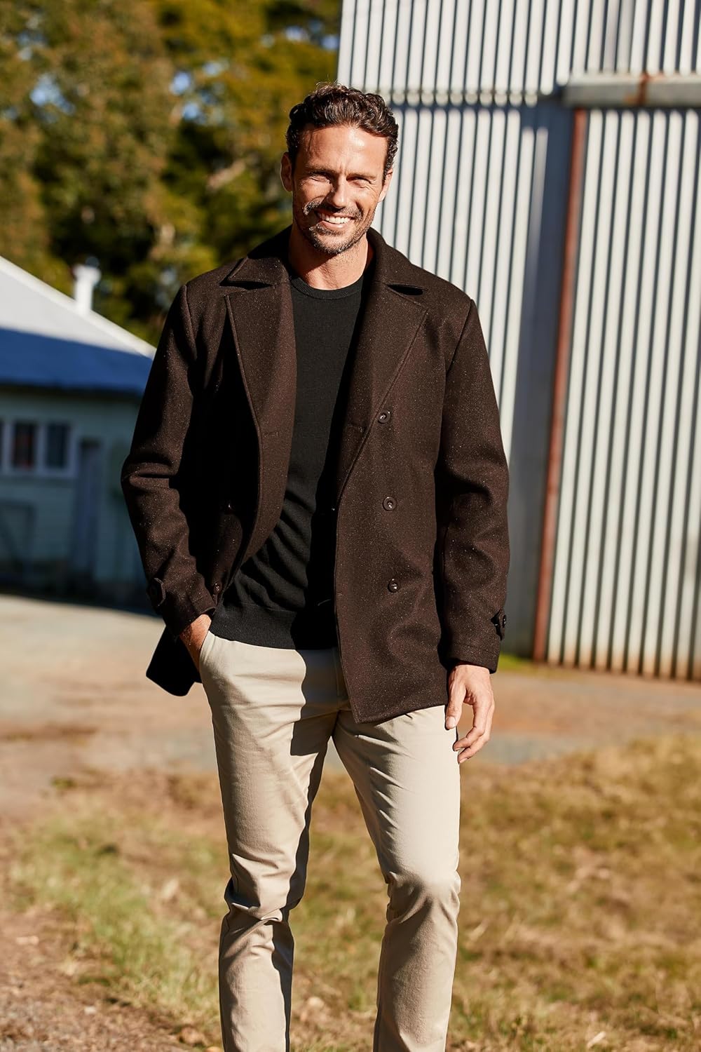 PASLTER Mens Classic Business Pea Coat Winter Warm Double Breasted Heavyweight Trench Coats - Image 4