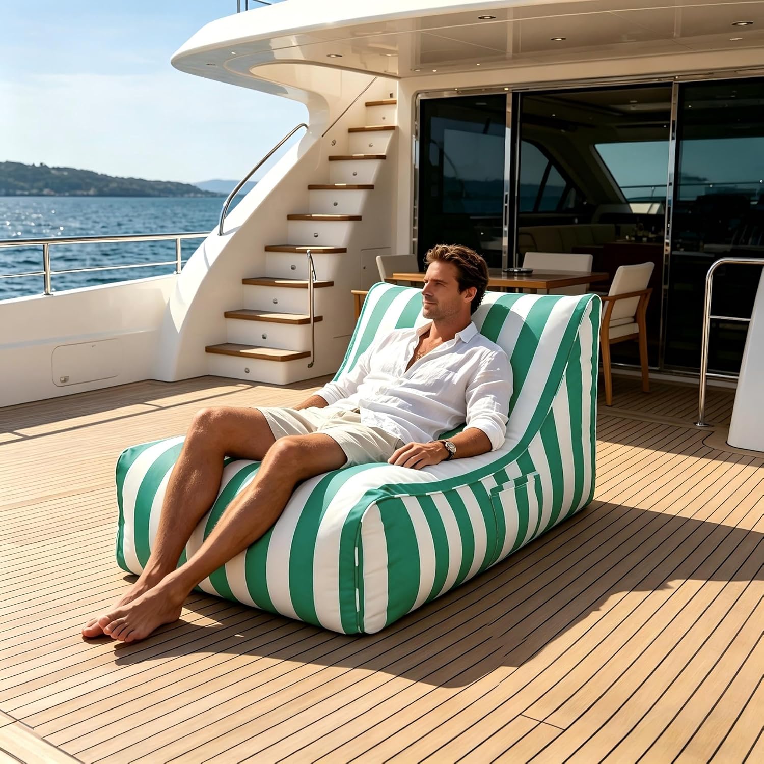Deep Seating Bean Bag Chair for Adults, Memory Foam with Back Support Panel & Waterproof Fabric, Retains Shape for Yacht, Dock, Patio & Indoor Use, Turquoise