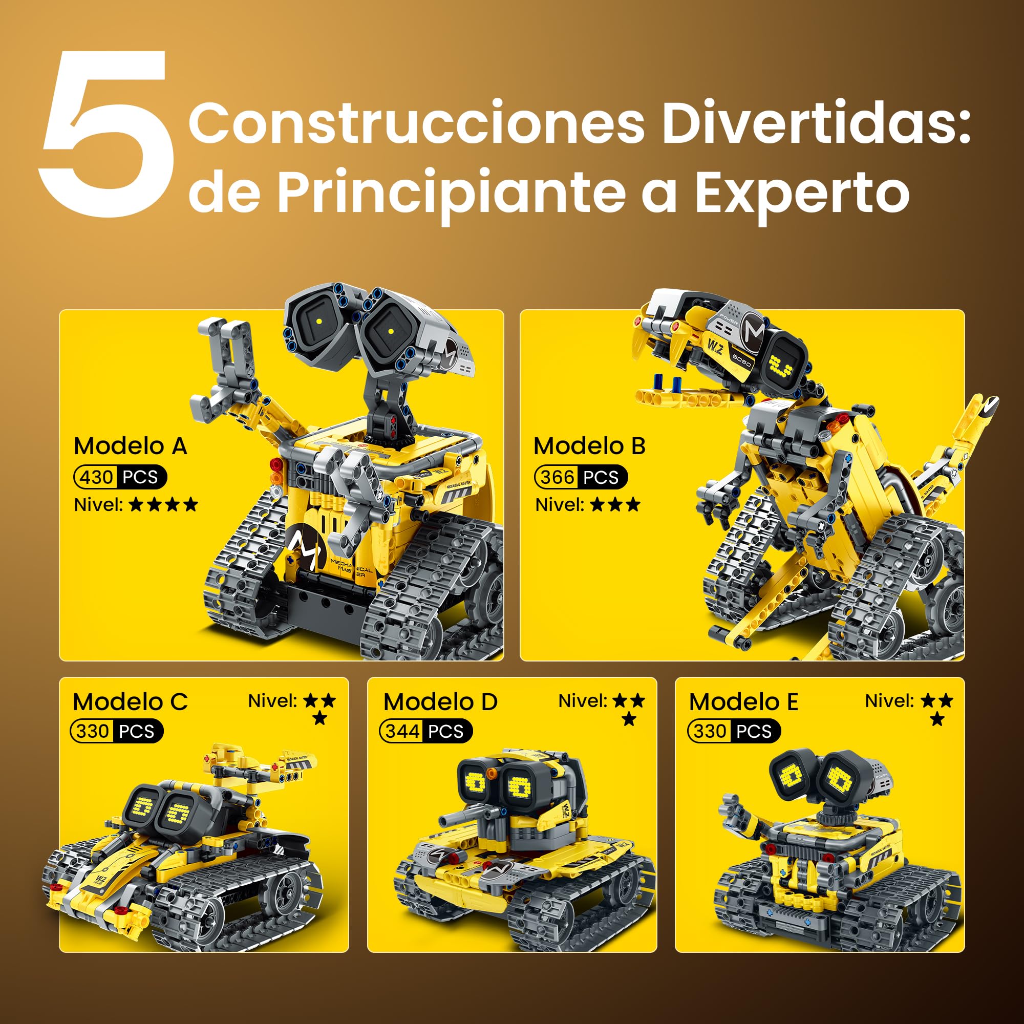 Sillbird Technic Robots para niños de 8 a 12 años, 5 en 1 Juego de Construcción de Robots Programable con App y Mando a Distancia, Regalo Ideal para Cumpleaños y Navidad (473 Piezas)