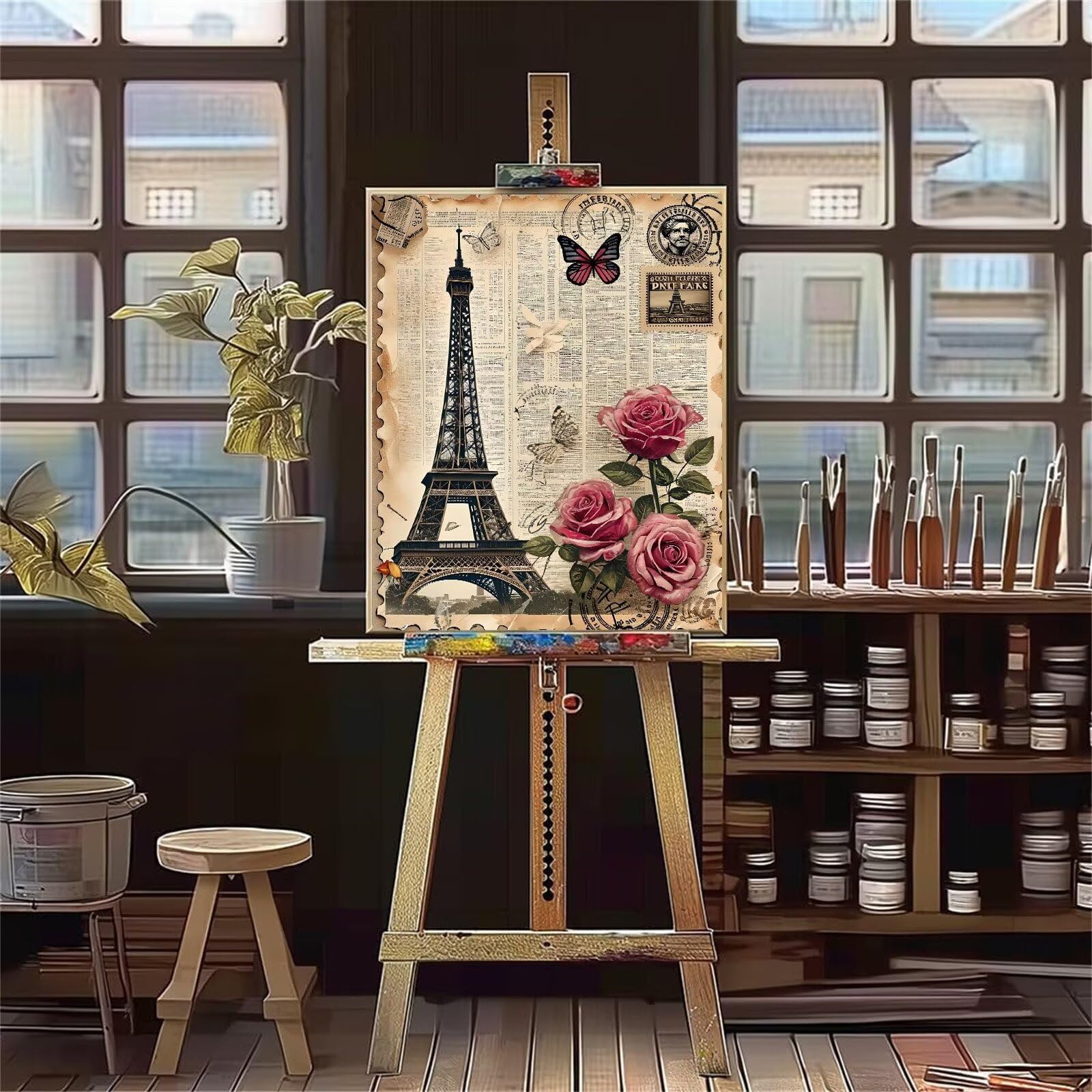 Rosa Pintar por Numeros Adultos, DIY Pintura por Números Niños, Kit de Pintura al óleo de Lienzo DIY para con Pinceles, Pigmento Acrílico, Paint By Numbers Adult, Sin Marco 100x150cm, Torre P-309