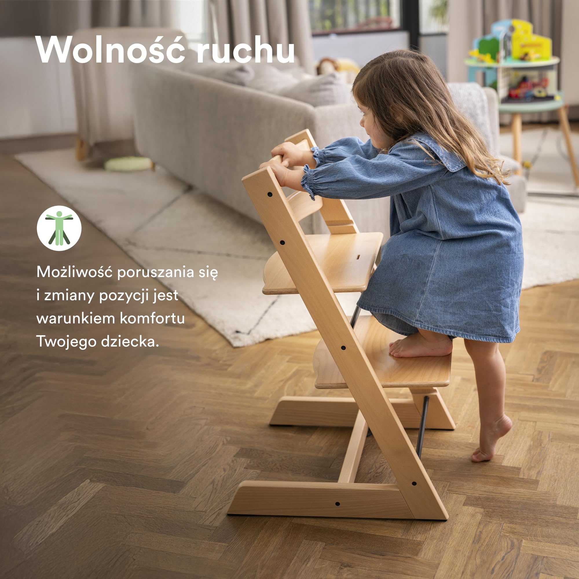 Krzesełko Tripp Trapp firmy Stokke, naturalne - regulowane, rozkładane krzesełko dla maluchów, dzieci i dorosłych - wygodne, komfortowe i ergonomiczne - klasyczny design