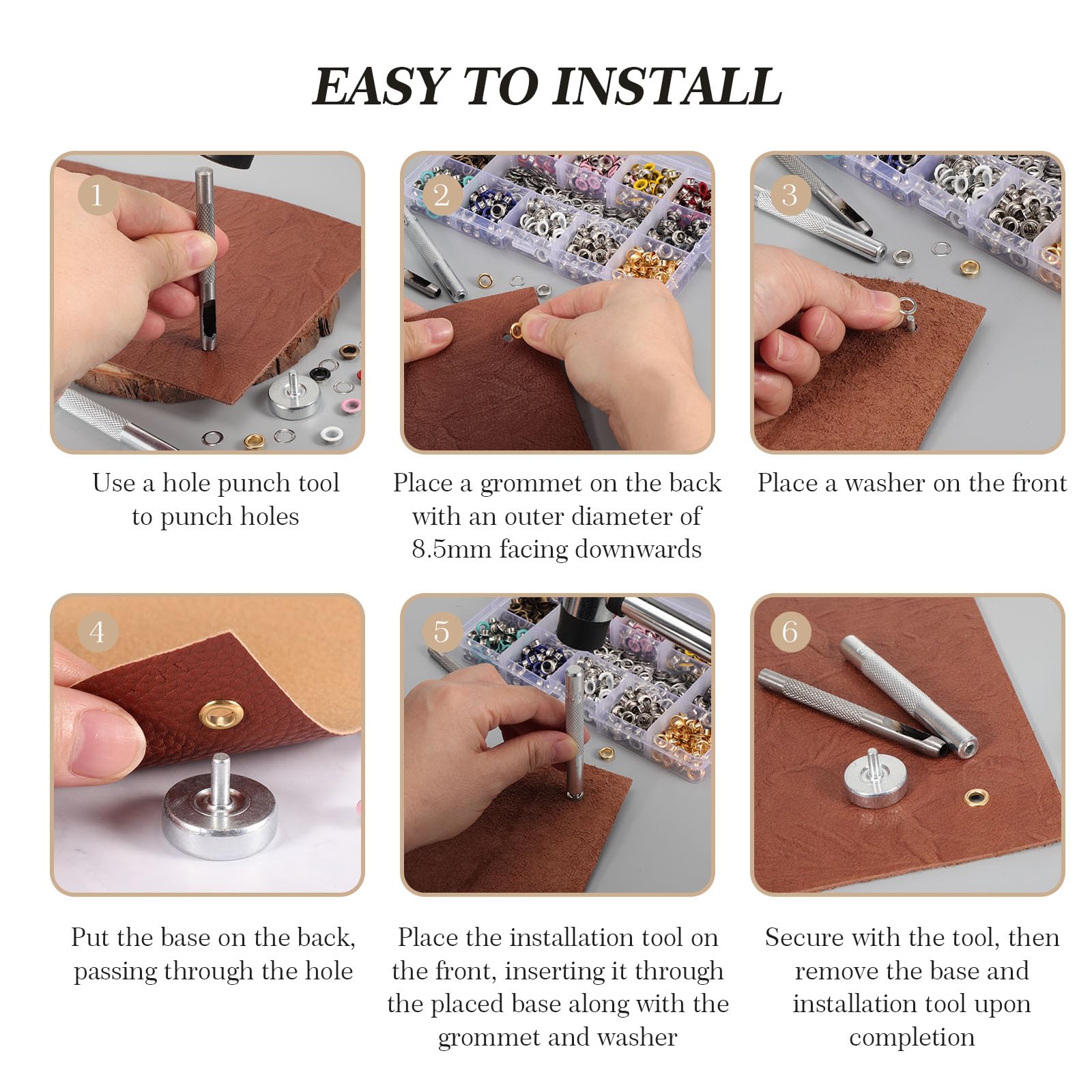 Gueenky Pinze per Occhielli per Teloni e Tessuti, Pinza Occhiellatrice con 700 Occhielli Metallici (Ø 5 mm), Pinze per Occhielli per Teloni Tessuti Cinture in Pelle