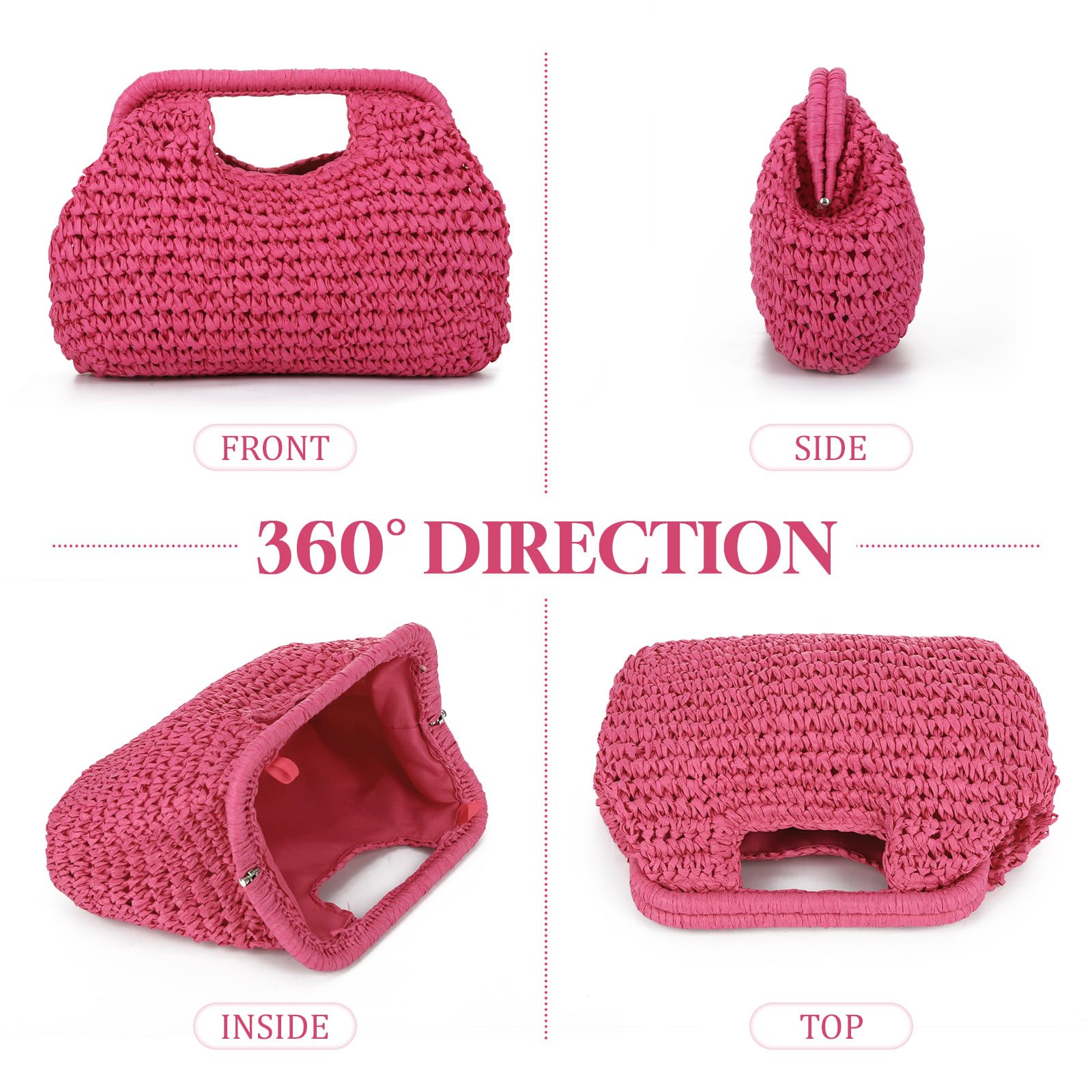 EVEOUT Pochette en Paille Tressé Femme Clutch de Fête Soirée en Faux Raphia avec Chaîne été Boho Chic Sac à main Tissé pour Plage,Vacances