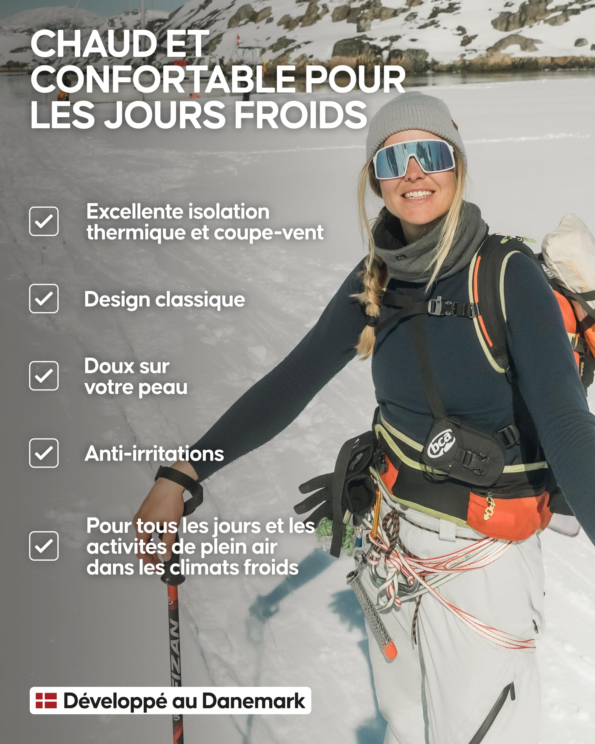 DANISH ENDURANCE Bonnet en Laine mérinos Chaud doublé Polaire pour l'automne et l'hiver, pour Hommes et Femmes, Bonnets Thermiques