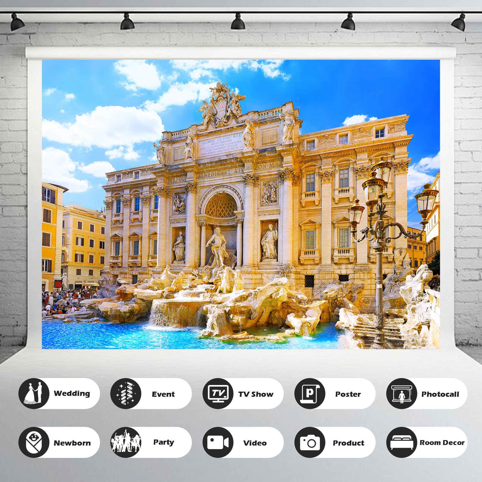 Fondo Fotográfico De Roma - Tela Vinilo 2.2x1.5m Con La Fontana Di Trevi Para Fotos Y Vídeos