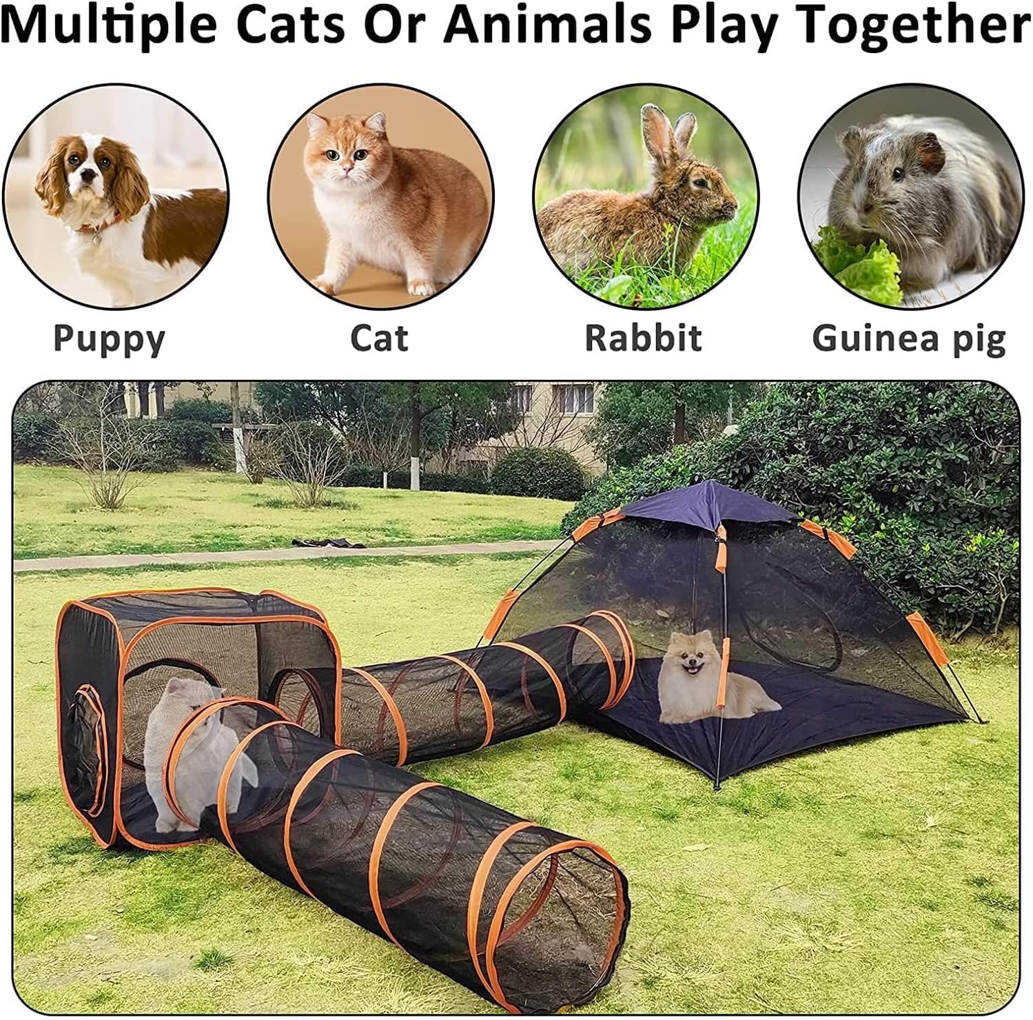 Tienda para Gatos 4 En 1 para Interior Y Exterior, Recintos para Gatos Al Aire Libre con Túnel De Gato, Parque Portátil para Gatos Carpas De Juego