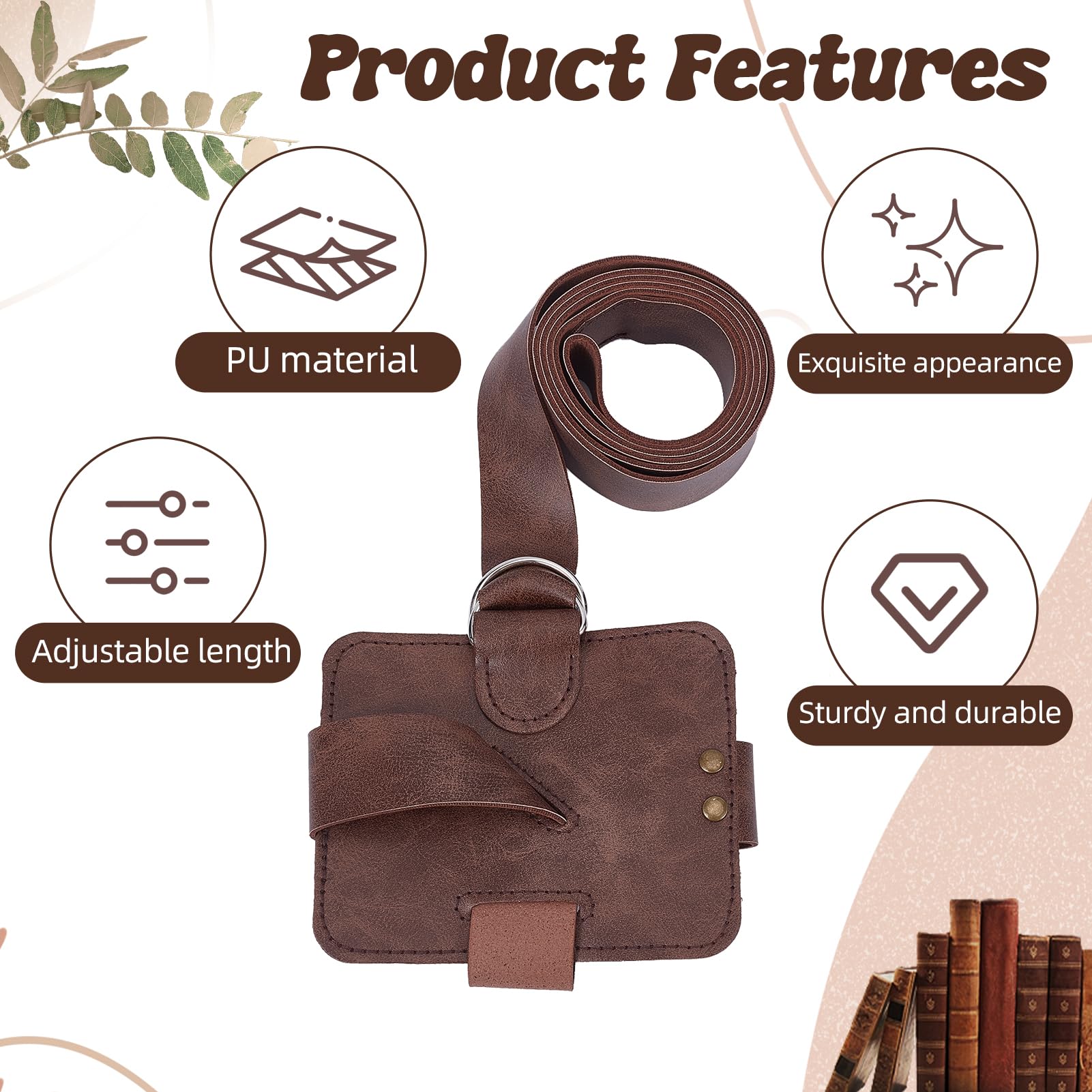 NICENEEDED Adjustable Book Strap Carrier 4" x 5" x 53", Leather Book Holster Belt Holder - Image 4