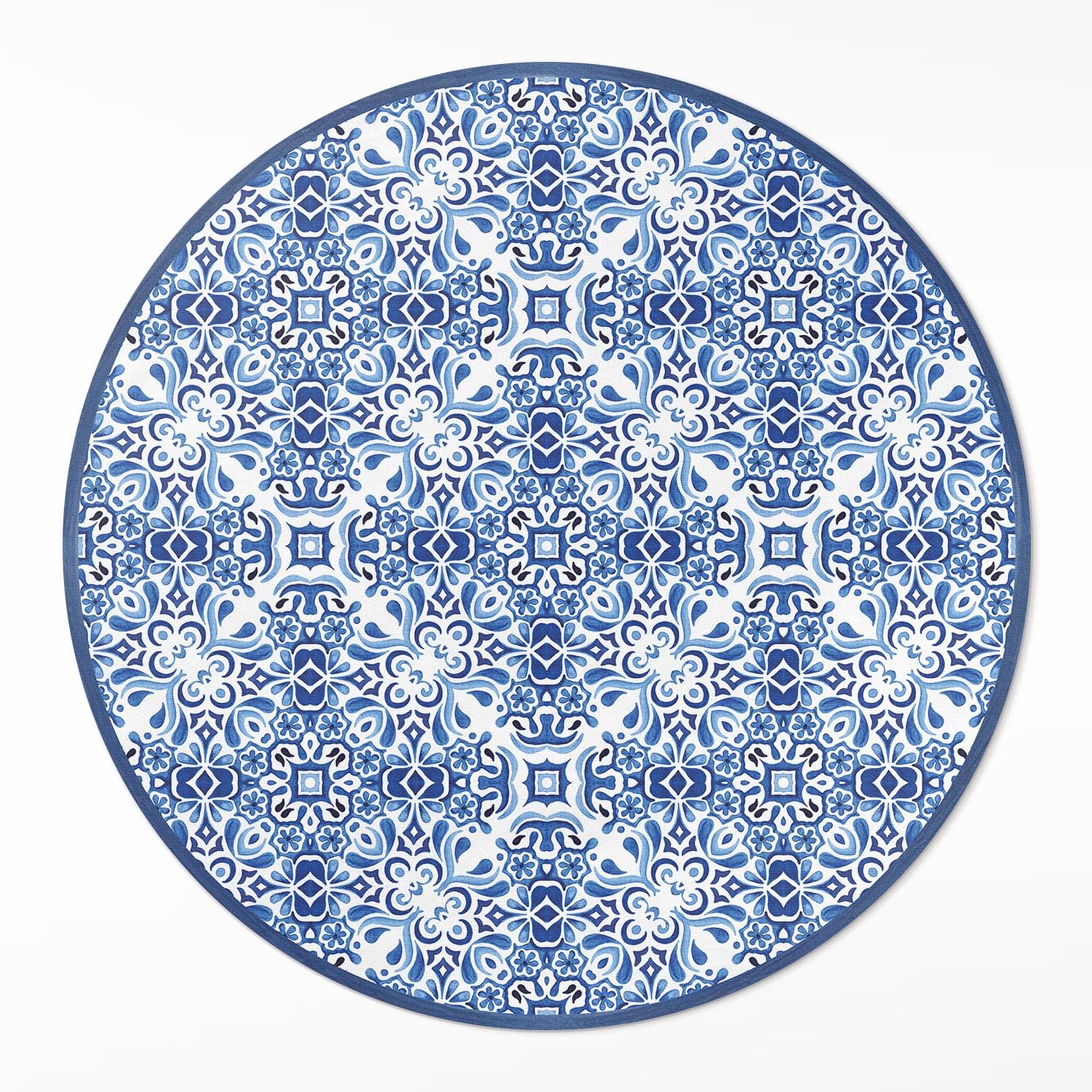 Tapis vinyle rond ø100 cm avec motif de tuiles portugaises pour le sol de la cuisine