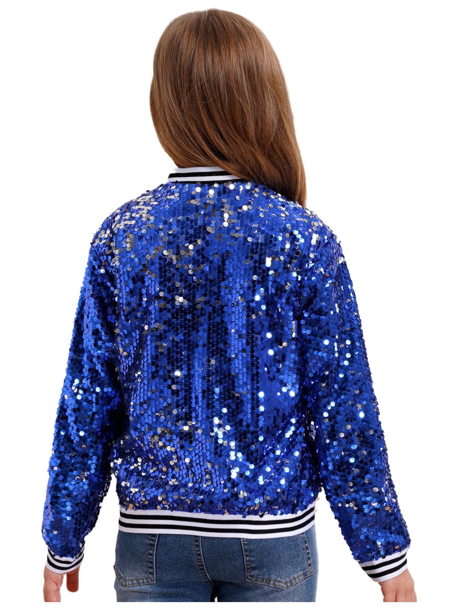 Alvivi Kinder Pailletten Jacke Jungen Mädchen Glitzer Baseball Jacke Langarm Sweatjacke Mantel Jazz Hip Hop Disco Party Tanzkostüm