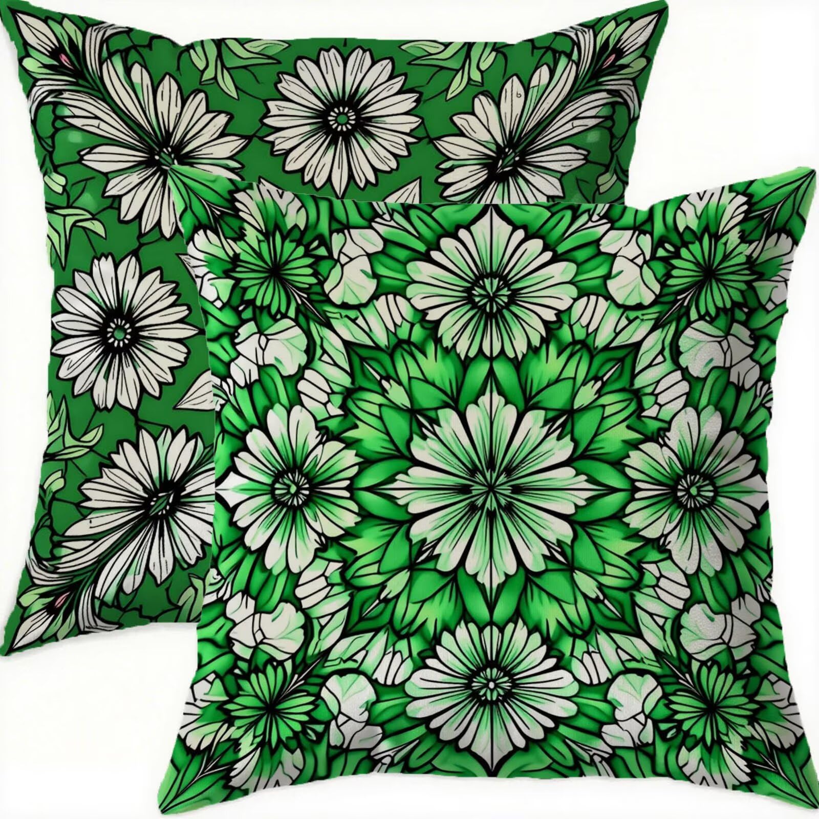 Housse de coussin 80x80cm en velours premium à motif géométrique vert chic