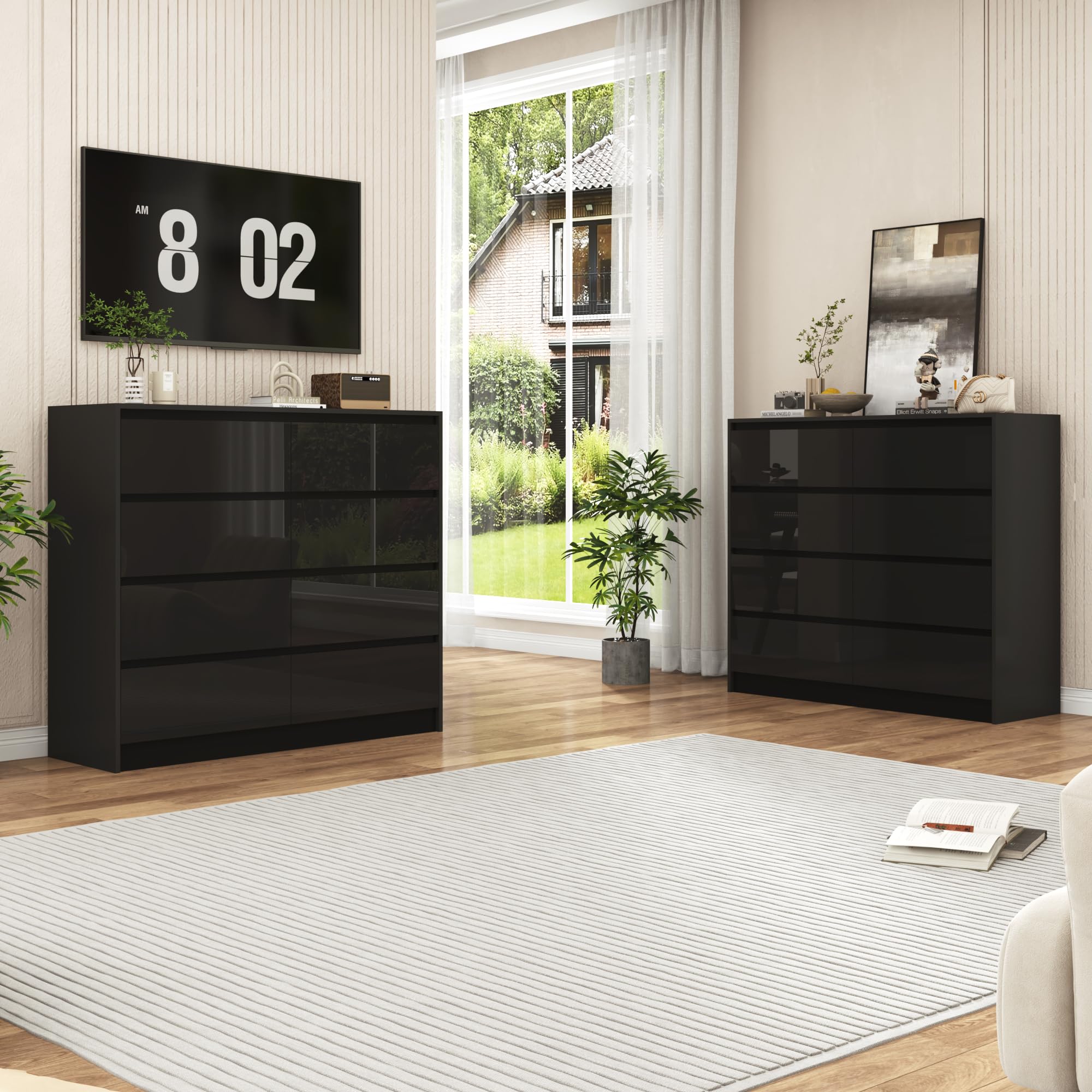 Amazon.com: jiteentarou Black Malm High Gloss Dresser for Bedroom, 47" Wide 41" Tall Dresser with 8 Drawers, Modern Large Wood Chest of Drawer Handle Free, Living Room, Entryway, Hallway, Black : Home Amazon.com: jiteentarou Black Malm High Gloss Dresser for Bedroom, 47" Wide 41" Tall Dresser with 8 Drawers, Modern Large Wood Chest of Drawer Handle Free, Living Room, Entryway, Hallway, Black : Home